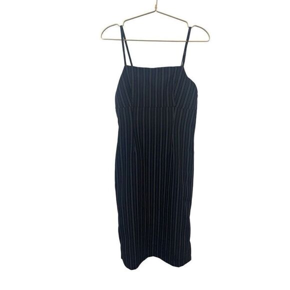 Vintage Y2K No Boundaries Workwear Black White Pinstripe‎ Midi Dress Size M - Picture 1 of 7